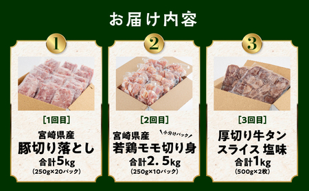 食べ比べシリーズ豚・鶏・牛タン定期便 豚肉 豚肉切り落とし 鶏肉 鶏モモ 牛肉 牛タン 小分け
