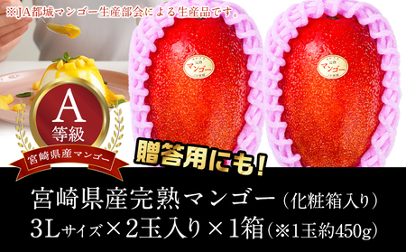 【先行受付!】宮崎県産完熟マンゴー(A等級) 【3L以上×2玉】化粧箱入り≪2026年5月中旬以降順次お届け≫_AE-0112
