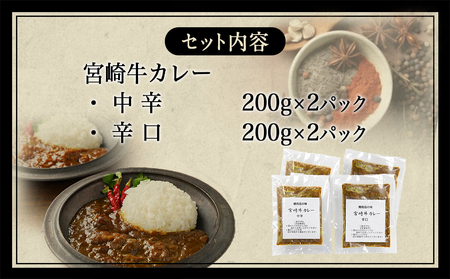 焼肉屋さんの宮崎牛カレー中辛&辛口_AA-7703_(都城市) 裏メニュー カレー 焼肉店 宮崎牛のすじ肉 じっくり 煮込んだ カレー2種 セット 中辛 辛口