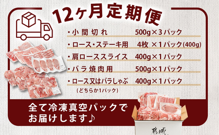 ≪12回連続お届け≫「宮崎SPF豚」日替わりバラエティセット定期便_T192-12-K901_(都城市) 宮崎県産豚 小間切れ ロース・ステーキ用 肩ロース バラ焼肉用 しゃぶ SPF豚 健康豚 真空パック