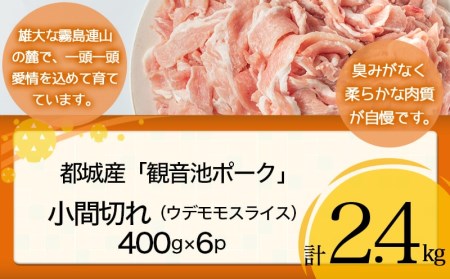 「観音池ポーク」料理の味方！小間切れ2.4kgセット_AA-7201_(都城市) 豚肉 こま切れ スライス ウデ・モモ 観音池ポーク ブランド豚 400g×6P 合計2.4kg