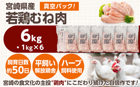 宮崎県産若鶏 むね肉(6kg)_11-G302_(都城市) 若鶏 鶏肉 真空 むね肉 平飼い ハーブ やわらかく ふっくら ジューシー 宮崎県産 ストック