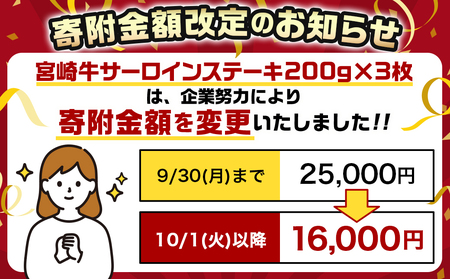 【☆クリスマス☆】宮崎牛サーロインステーキ200g×3枚≪12月20日～23日お届け≫_16-2602-OJX_(都城市) 宮崎牛 牛 サーロイン サーロイン ステーキ 200g×3枚 600g