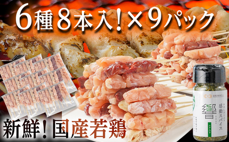 串打ち職人の若鶏焼鳥6種盛(72本)&感動スパイス響!付き≪みやこんじょ特急便≫_17-1406-Q