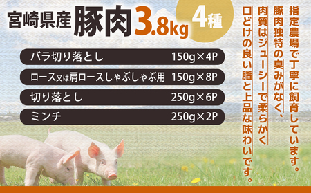 宮崎県産豚肉3.8kgセット_18-M602_(都城市) 宮崎県産豚肉 3.8kgセット バラ切り落とし ロース又は肩ロースしゃぶしゃぶ用 切り落とし ミンチ