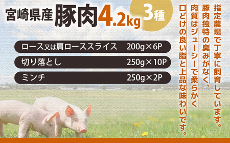 宮崎県産豚肉4.2kgセット_17-M601_(都城市) 宮崎県産豚肉 4.2kgセット ロース又は肩ローススライス 切り落とし ミンチ