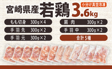 宮崎県産若鶏よりどり3.6kgセット_MJ-M602_(都城市) もも切身 肩肉 手羽先 手羽中 手羽元 唐揚げ チキン南蛮 照り焼きチキン よりどりセット