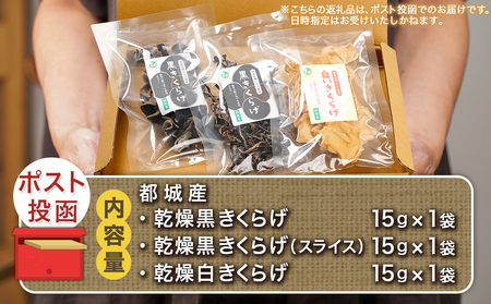 ヘルシー乾燥きくらげ3種食べ比べセット※ポスト投函_LC-C902_(都城市) 都城産 乾燥黒きくらげ 乾燥白きくらげ スライス セット 自社栽培 プリコリ ビタミン ミネラル 健康維持 スープ 煮物