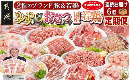 ≪6回連続お届け≫「おさつポーク又はゆずポーク」&鶏バラエティ定期便_T108-6-1401_(都城市) 豚肉 おさつポーク ゆずポーク 国産若鶏 鶏肉 冷凍 定期便