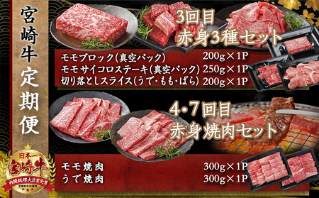 おいしさギュウギュウ♪宮崎牛定期便(10ヶ月)_T170-10-6501_(都城市) 宮崎牛 霜降りすきしゃぶ/切り落とし＆挽肉セット/赤身3種セット/焼肉セット/モモステーキ＆サイコロステーキ 10ヶ月毎月お届け