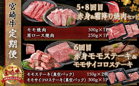 おいしさギュウギュウ♪宮崎牛定期便(10ヶ月)_T170-10-6501_(都城市) 宮崎牛 霜降りすきしゃぶ/切り落とし＆挽肉セット/赤身3種セット/焼肉セット/モモステーキ＆サイコロステーキ 10ヶ月毎月お届け