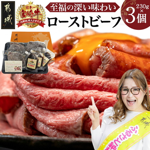 宮崎牛ローストビーフ 230g×3個_AF-2602_(都城市) 都城産宮崎牛 A4ランク ローストビーフ 230g×3個 特製ローストビーフタレ 80g×3個 ギフト 贈答用 おつまみ 牛肉 モモ肉 丼 サンドイッチ アレンジ