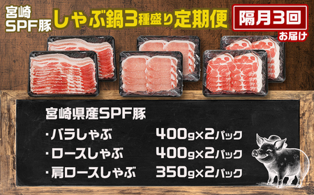 ≪隔月3回お届け≫「宮崎SPF豚」しゃぶ鍋3種盛り2.3kgセット_T45-3-K903_(都城市) 鍋 ロースしゃぶ 肩ロースしゃぶ バラしゃぶ 宮崎県産 定期便