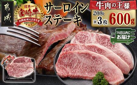 宮崎牛サーロインステーキ(200g×3枚)≪みやこんじょ快速便≫_26-N401-R_(都城市) 宮崎県産宮崎牛 サーロインステーキ 200g 3枚 牛肉 ステーキ サーロイン