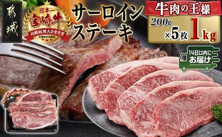 宮崎牛サーロインステーキ(200g×5枚)≪みやこんじょ快速便≫_38-N402-R_(都城市) 宮崎県産宮崎牛 サーロインステーキ 200g 5枚 牛肉 ステーキ サーロイン