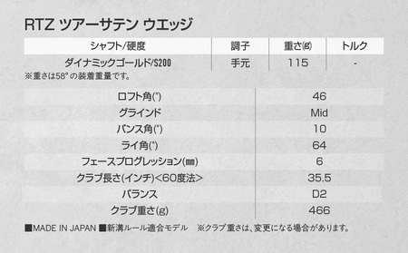 RTZ ツアーサテン ウエッジ【DG/46度/Mid/S200】《2025年モデル》_74-C701-46M_(都城市) ゴルフクラブ　ダンロップ　クリーブランド　RTZ　ウエッジ　ツアーサテン　ダイナミックゴールド　2025年モデ】