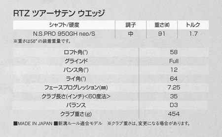 RTZ ツアーサテン ウエッジ【950GH/neo/58度/Full/S】《2025年モデル》_DI-C709-58F_(都城市) ゴルフクラブ　ダンロップ　クリーブランド　RTZ　ウエッジ　ツアーサテン　2025年モデル