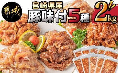 宮崎県産豚味付5種2kgセット_AA-8906_(都城市) 豚肉加工品 宮崎県産味付き豚肉(生姜 醤油 味噌 塩ダレ ジャンダレ) 各200g×2パック 計2キロセット 冷凍保存 おかず お惣菜 お弁当 焼くだけ