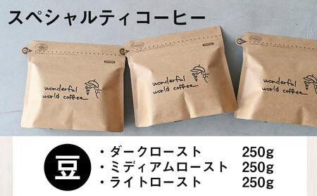 スペシャルティコーヒー(豆)250g×3袋セット_23-C502_(都城市) コーヒー豆 ダークロースト・ミディアムロースト・ライトロースト お任せで3袋 計750g 珈琲豆 コーヒー専門店 おうち時間