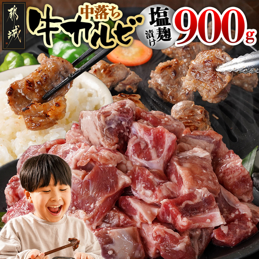 牛中落ちカルビ 塩麹タレ漬け900g_LG-3324_(都城市)  味付き牛中落ちカルビ 300gパック 真空 小分け 900g