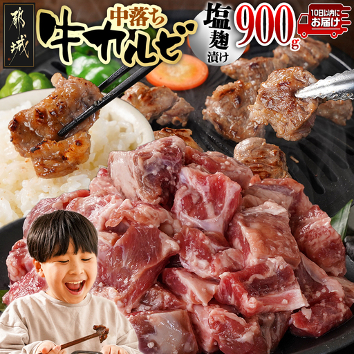 牛中落ちカルビ 塩麹タレ漬け900g≪みやこんじょ特急便≫_LG-3324-Q_(都城市)  味付き牛中落ちカルビ 300gパック 真空 小分け 900g