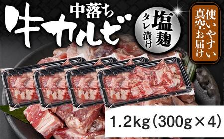 牛中落ちカルビ 塩麹タレ漬け1.2kg≪みやこんじょ特急便≫_AA-3315-Q_(都城市)  味付き牛中落ちカルビ 300g×4パック 真空 小分け 1200g