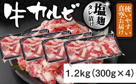 牛カルビ 塩麹タレ漬け1.2kg_LG-3326_(都城市)  味付き牛カルビ 300g×4パック 真空 小分け 1200g