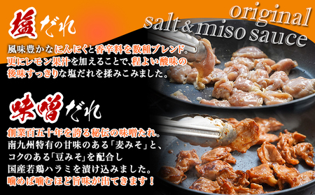 【希少部位】国産若鶏ハラミ味付け2種☆お試しセット☆880g小分け真空パック≪みやこんじょ特急便≫_LG-L602-Q_(都城市)  若鶏 ハラミ 味付け 塩だれ 味噌だれ 小分けパック 焼くだけ 簡単 調理 真空