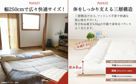 【柄ブルー】家族広々スーパーワイド敷布団カバー付(250×200cm)_AI-J201-gbl_(都城市)  敷布団 スーパーワイド 専用カバー付き 敷きふとん 日本製