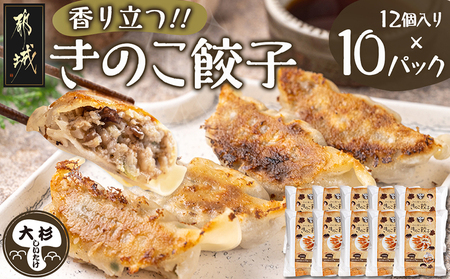 香り立つ!!「きのこ餃子」120個_16-8701_(都城市) ギョウザ 12個入り 10パック 無農薬栽培 椎茸 きくらげ 都城産ブランド豚 きなこ豚 きゃべつ ニラ ニンニク使用 ヘルシー餃子 大杉しいたけ園