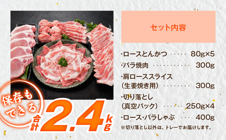 宮崎県産豚わくわく2.4kgセット(真空)_14-8406-s_(都城市) 豚肉 豚肉セット 宮崎県産豚 しゃぶしゃぶ バラ 焼肉 切り落とし 肩ローススライス ロース とんかつ ミンチ 使い勝手抜群 小分け 真空