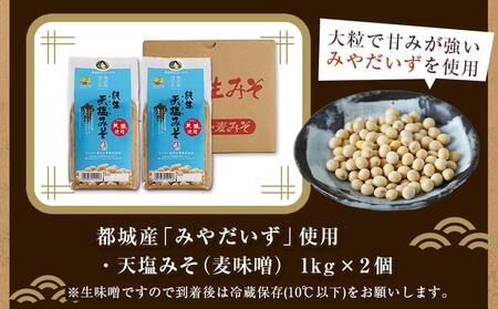 都城在来大豆みやだいず使用「天塩みそ」2kg≪みやこんじょ快速便≫_LD-G801-R_(都城市) 天塩 みそ 麦味噌 都城産 みやだいず使用 1kg×2個 生味噌 天然醸造