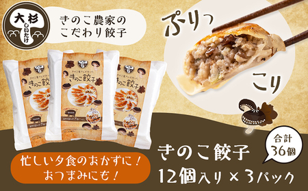 香り立つ!!「きのこ餃子」36個_LF-8701_(都城市) ギョウザ 12個入り 3パック 椎茸 きくらげ 都城産ブランド豚 きなこ豚 きゃべつ ニラ ニンニク使用 ヘルシー餃子 大杉しいたけ園