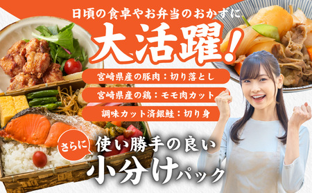 ≪肉×魚≫小分け3種セット(豚切り落とし250g×3P・鶏モモカット済300g×3P・銀鮭500g×2P)_18-8403_(都城市) 小分けパック 冷凍 お弁当 おかず