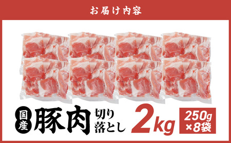 国産豚肉切り落とし2kgセット_LF-3603_(都城市) 豚 国産 切り落とし ウデ モモ 250g 8パック カレー 肉じゃが 豚丼 肉炒め 小袋 便利 小分け 豚肉