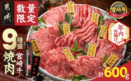 【年内お届け】【数量限定】宮崎牛9種盛り焼肉セット≪2025年12月15日~31日お届け≫_22-3101-HNY_(都城市) 宮崎牛 ラムシン マルシン イチボ サーロイン ザブトン 肩ロース ショートリブ カルビ 内モモ ギフト 贈答用 牛肉 タレ付き 肉 国産