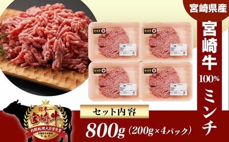 宮崎牛100％ミンチ800g_MJ-8933_(都城市) 宮崎県産宮崎牛 ミンチ 200g×4パック 宮崎県内 飼育 黒毛和牛 ハンバーグ メンチカツ