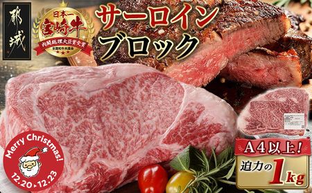 【☆クリスマス☆】宮崎牛サーロインブロック(1kg)≪12月20日～23日お届け≫_38-N401-OJX_(都城市) 宮崎県産 宮崎牛 サーロイン ステーキ 焼肉 BBQ 4等級以上 サシ  ブロック 1㎏ クリスマス