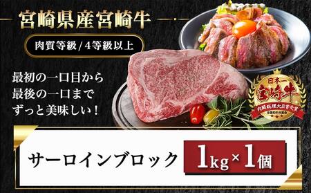 【☆クリスマス☆】宮崎牛サーロインブロック(1kg)≪12月20日～23日お届け≫_38-N401-OJX_(都城市) 宮崎県産 宮崎牛 サーロイン ステーキ 焼肉 BBQ 4等級以上 サシ  ブロック 1㎏ クリスマス