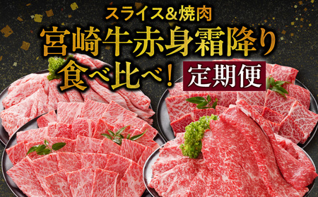 ≪6回連続お届け≫宮崎牛赤身霜降り食べ比べ定期便L(総重量12kg)_T192-6-N201_(都城市) 宮崎牛 スライス 焼肉 2種セット 肩ロース又はロース ウデ又はモモ