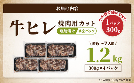 牛ヒレ塩麹タレ漬け1.2kg(焼肉用カット)≪みやこんじょ特急便≫_11-3303-Q_(都城市)