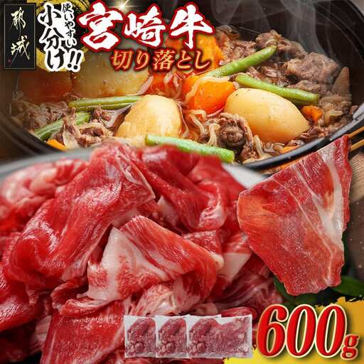 宮崎牛切り落とし【小分け】200g×3_12-J704_(都城市) 宮崎県産 宮崎牛 ウデ バラ モモ 肩ロースが混在 小分けパック