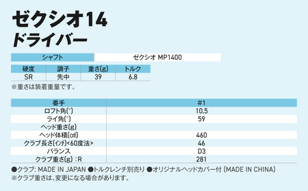 ゼクシオ 14 ドライバー【10.5/SR】《2025年モデル》ゴルフボールセット_GZ-C701-105SR