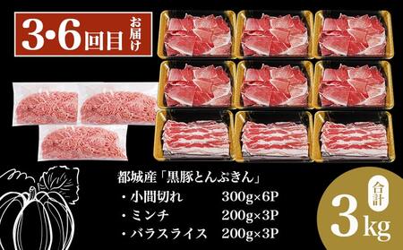 【6回お届け!】「黒豚とんぷきん」定期便≪総重量16kg≫_T90-6-5901_(都城市) 都城産 黒豚とんぷきん しゃぶしゃぶ2kgセット/小間切れ3kg/大盛3kgセット 6ヵ月定期便