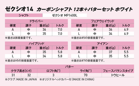 ゼクシオ 14 レディス カーボンシャフト ホワイト 12本 ≪2025年モデル≫＋パターセット_IA-C704