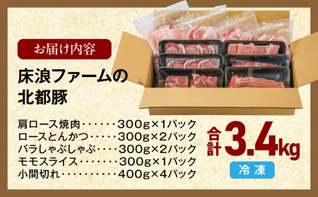 床浪ファームの北都豚食べ比べ3.4kg_17-N2-018-3400_(都城市)ミヤチク 床浪ファームの北都豚 焼肉 とんかつ しゃぶしゃぶ スライス 小間切れ 食べ比べ