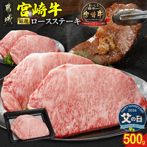 【父の日】宮崎牛ロースステーキ2枚 計500g≪6月18日～21日お届け≫_MJ-N201-FG_(都城市) ロースステーキ 500g 宮崎牛 牛肉 宮崎県産 国産 ロース肉 ステーキ肉 高級 とろける ミヤチク