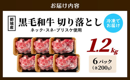黒毛和牛切り落とし1.2kg_16-7701_(都城市) ネック・スネ・ブリスケ使用 小分けパック 炒め物 煮込み料理