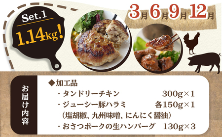 全部真空パック！隔月5回お届け！「おさつポーク」と加工品定期便_TAA5-1403_(都城市) 小分け 真空 かさばらない ブランドポーク 豚肉 加工品 セット バラエティ豊かにお届け おさつポーク チーズ饅頭 小分け 真空パック