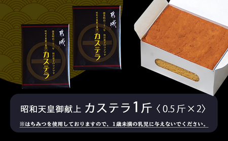 昭和天皇御献上カステラ(1斤分)_LC-7601_(都城市) カステラ カステラ0.5斤×2 宮崎県産鶏卵 お菓子 はちみつ使用 スイーツ セットお土産 贈答用 ギフト